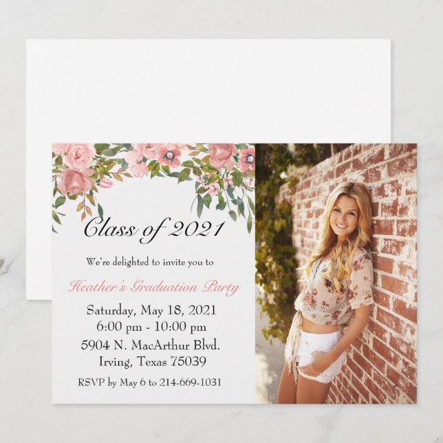 Invitación de Graduación Floral (Anverso / Reverso)