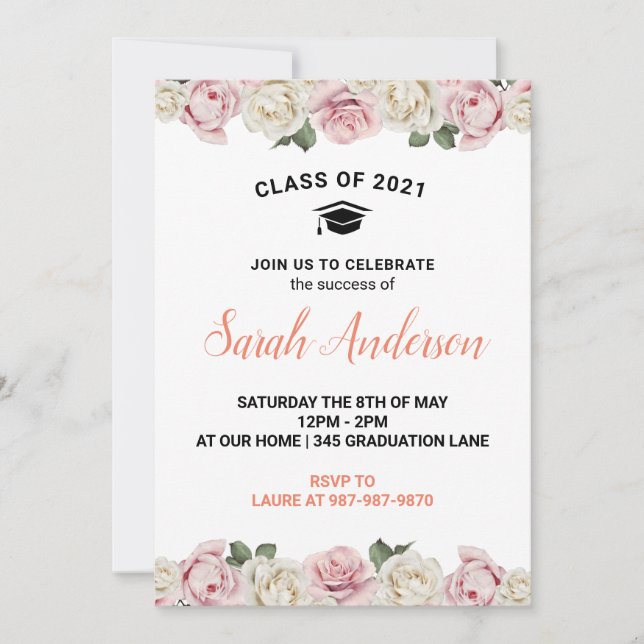 Invitación de Graduación Floral Clase de 2021 (Anverso)