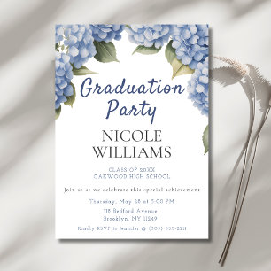 Invitación de graduación floral de Hortensia Azul