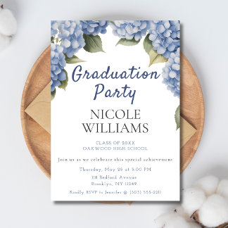 Invitación de graduación floral de Hortensia Azul