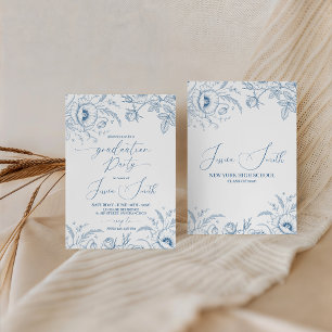 Invitación de graduación floral de toile azul eleg