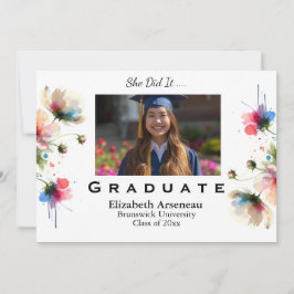 Invitación de Graduación Floral Foto Personalizabl