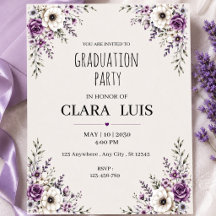 Invitación de Graduación Floral Púrpura