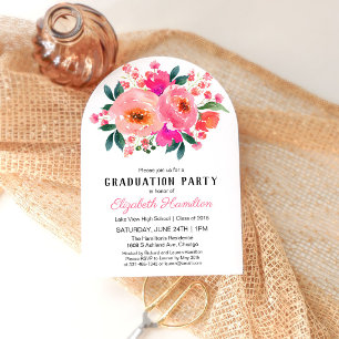 Invitación de graduación floral rosa brillante de
