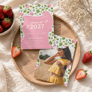 Invitación de graduación floral rosa con foto pers