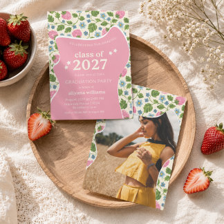 Invitación de graduación floral rosa con foto pers