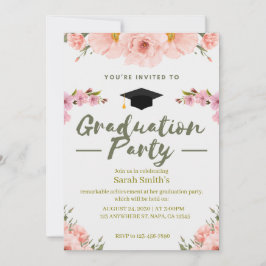 Invitación de Graduación Floral Rosa, Púrpura y Ve