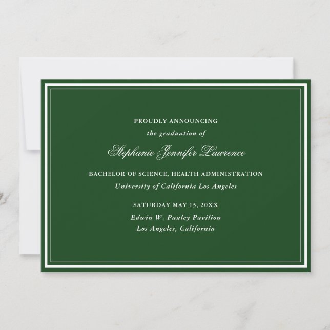 Invitación de graduación formal verde (Anverso)