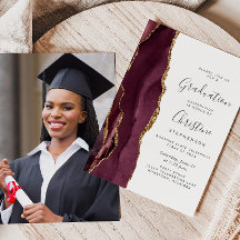Invitación de Graduación Foto Agata Burgundy Dorad