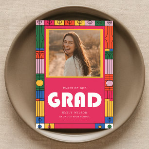Invitación de Graduación Foto de Graduado Colorida