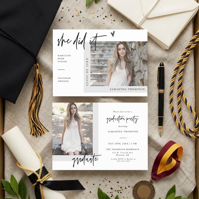 Invitación de Graduación Foto Moderna Blanca Lo Lo (Subido por el creador)