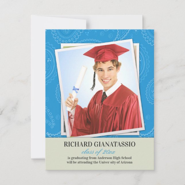 Invitación de Graduación Foto Paisleys (Anverso)