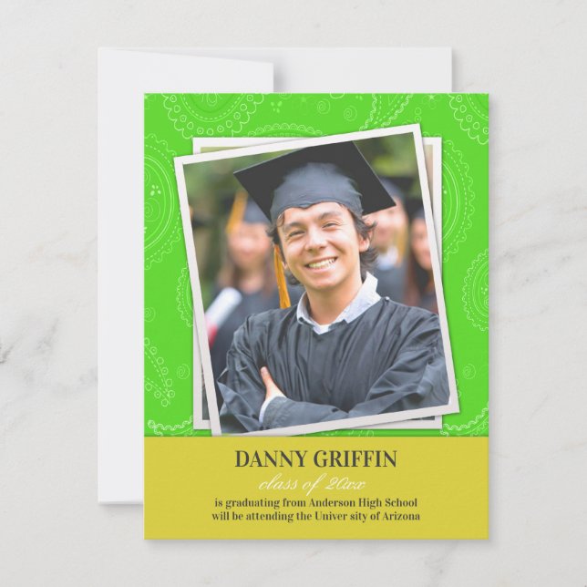 Invitación de Graduación Foto Paisleys (Anverso)