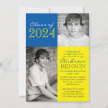 Invitación de graduación fotográfica Amarillo y Az
