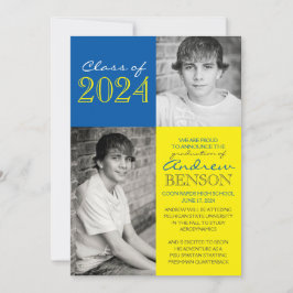 Invitación de graduación fotográfica Amarillo y Az