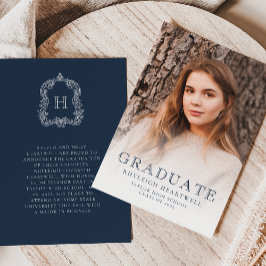 Invitación de graduación fotográfica azul de la Ma