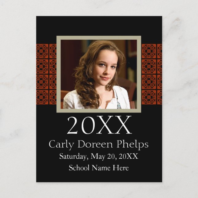 Invitación de graduación fotográfica Blanco rojo n (Anverso)