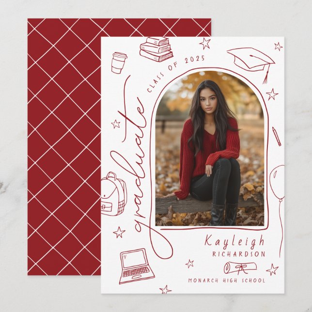 Invitación de graduación fotográfica con mano blan (Anverso / Reverso)
