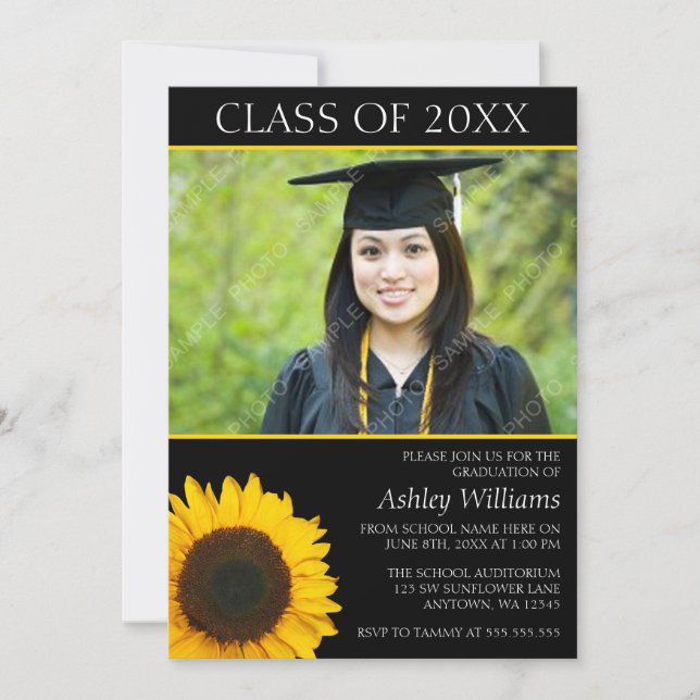 Invitación de graduación fotográfica de girasol (Anverso)