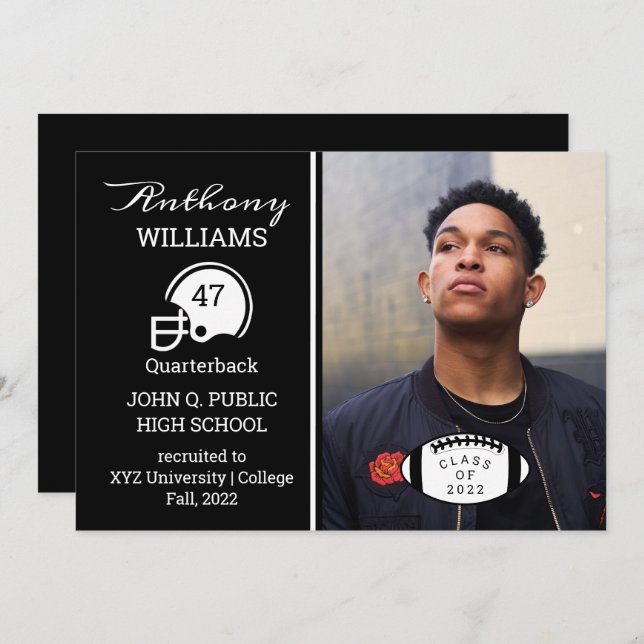 Invitación de graduación fotográfica de jugador de (Anverso / Reverso)