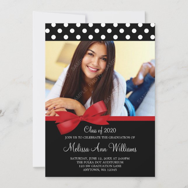 Invitación de graduación fotográfica de Red Bow Po (Anverso)