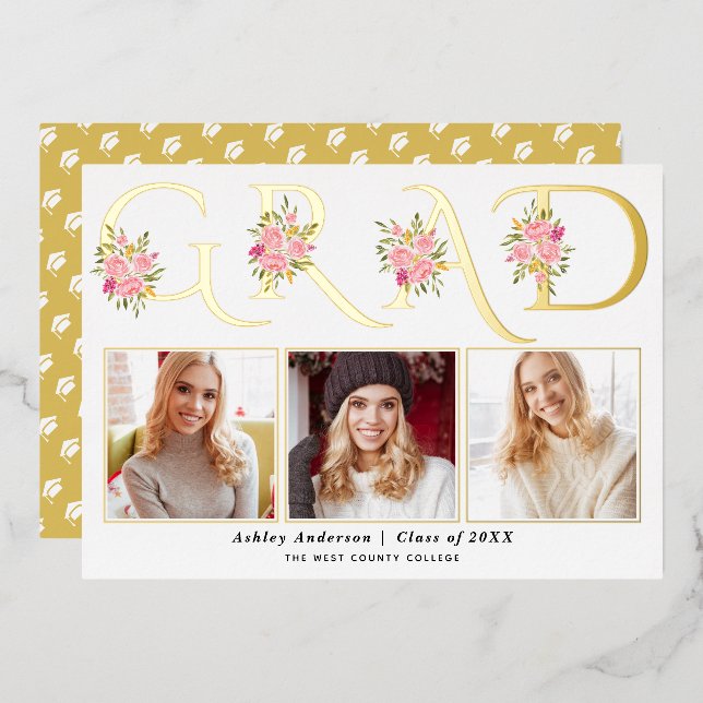 invitación de graduación fotográfica de rosas de R (Anverso/Reverso)