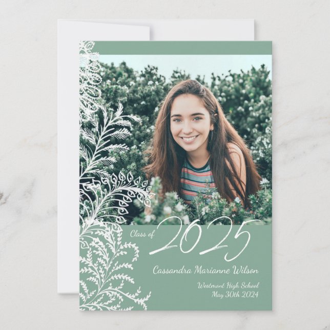 Invitación de graduación fotográfica Green Ferns V (Anverso)