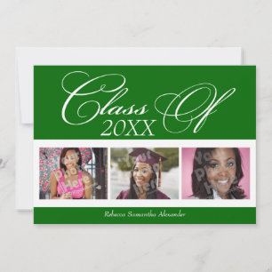 Invitación de graduación fotográfica Kelly Green/W