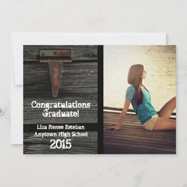 Invitación de graduación fotográfica Madera y Hing (Anverso)