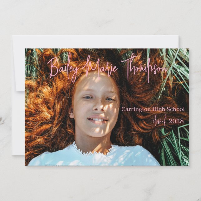 Invitación de graduación fotográfica rosa claro (Anverso)