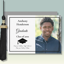 Invitación de graduación - Gorra negra y foto