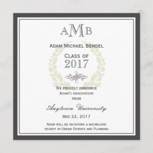 Invitación de Graduación Gris Elegante en Monogram