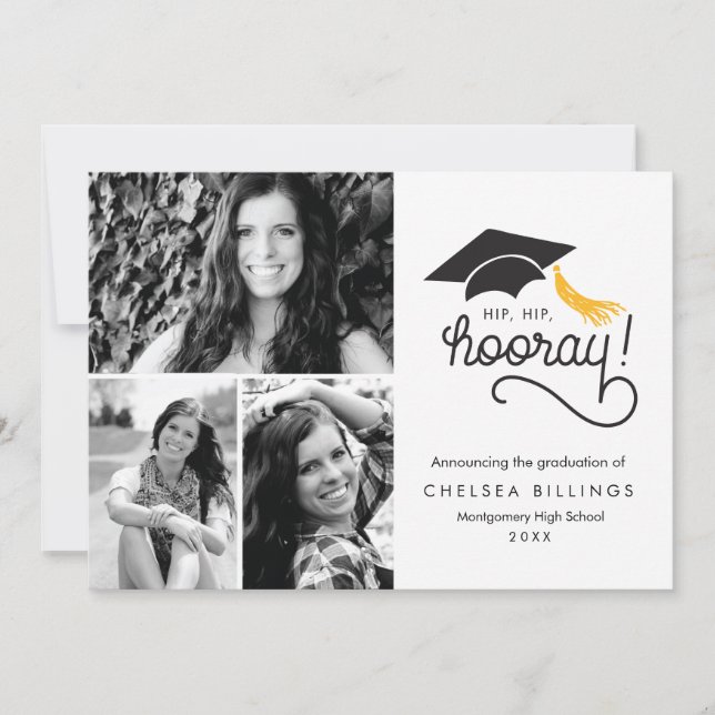 Invitación de graduación Hip Hip Hooray (Anverso)