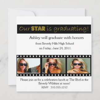 Invitación de graduación Hollywood Star Gold