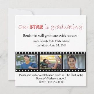 Invitación de graduación Hollywood Star Red
