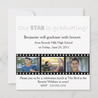 Invitación de graduación Hollywood Star Silver