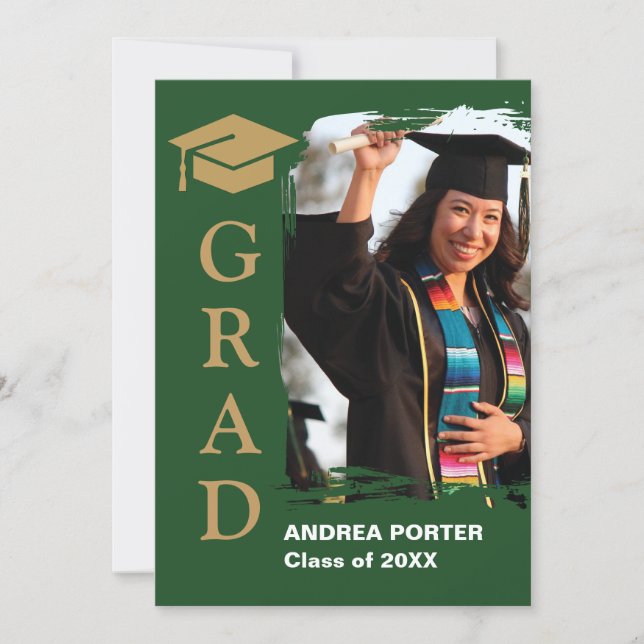 Invitación de graduación Hunter Green con foto (Anverso)