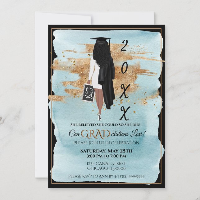 Invitación de graduación Invitación Vestido blanco (Anverso)