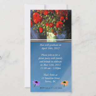 Invitación de graduación. Jarrón con amapolas roja
