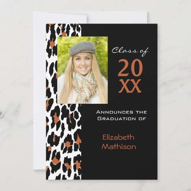 Invitación de graduación Leopard Foto Invitación (Anverso)