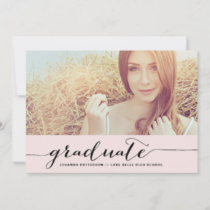 Invitación de graduación manuscrita rosa y negra