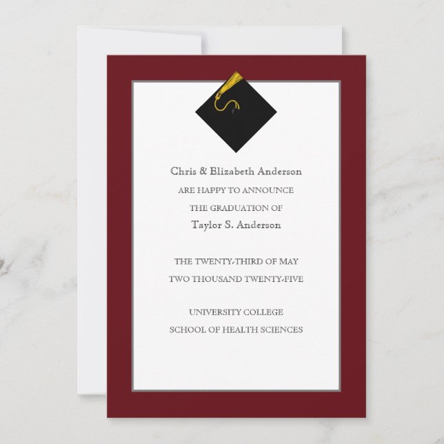 Invitación de graduación Maroon (Anverso)