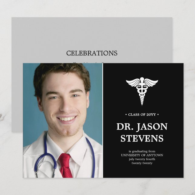 Invitación de Graduación Médica Caduceus (Anverso / Reverso)