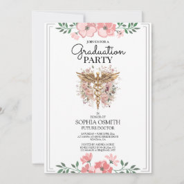 Invitación de Graduación Médica Floral con Acuarel