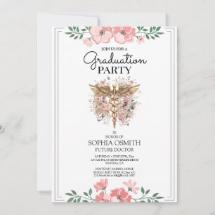 Invitación de Graduación Médica Floral con Acuarel