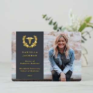 Invitación de Graduación Médica Gray Caduceus