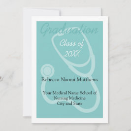 Invitación de graduación médica moderna azul/blanc