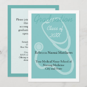 Invitación de graduación médica moderna azul/blanc
