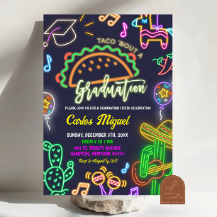 Invitación de graduación mexicana Neon Taco