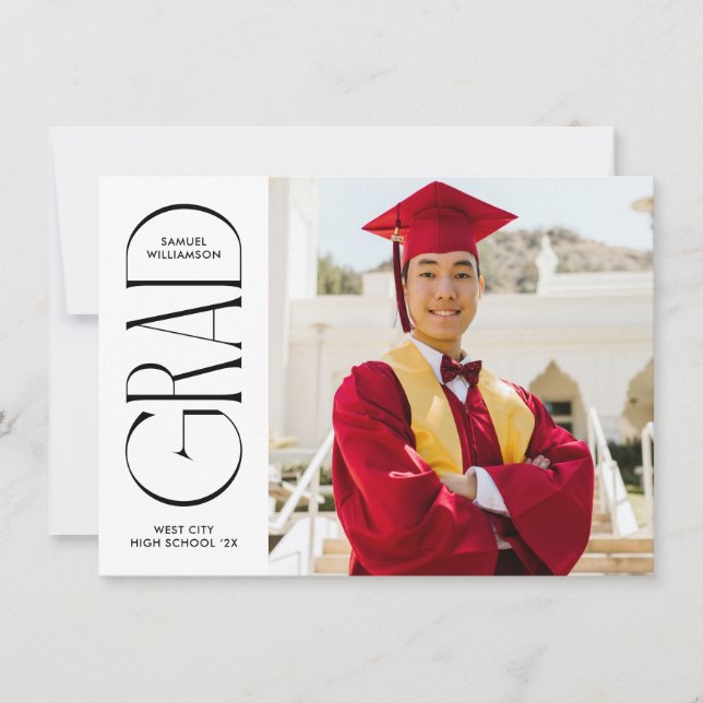 Invitación de graduación Minimalista blanca (Anverso)